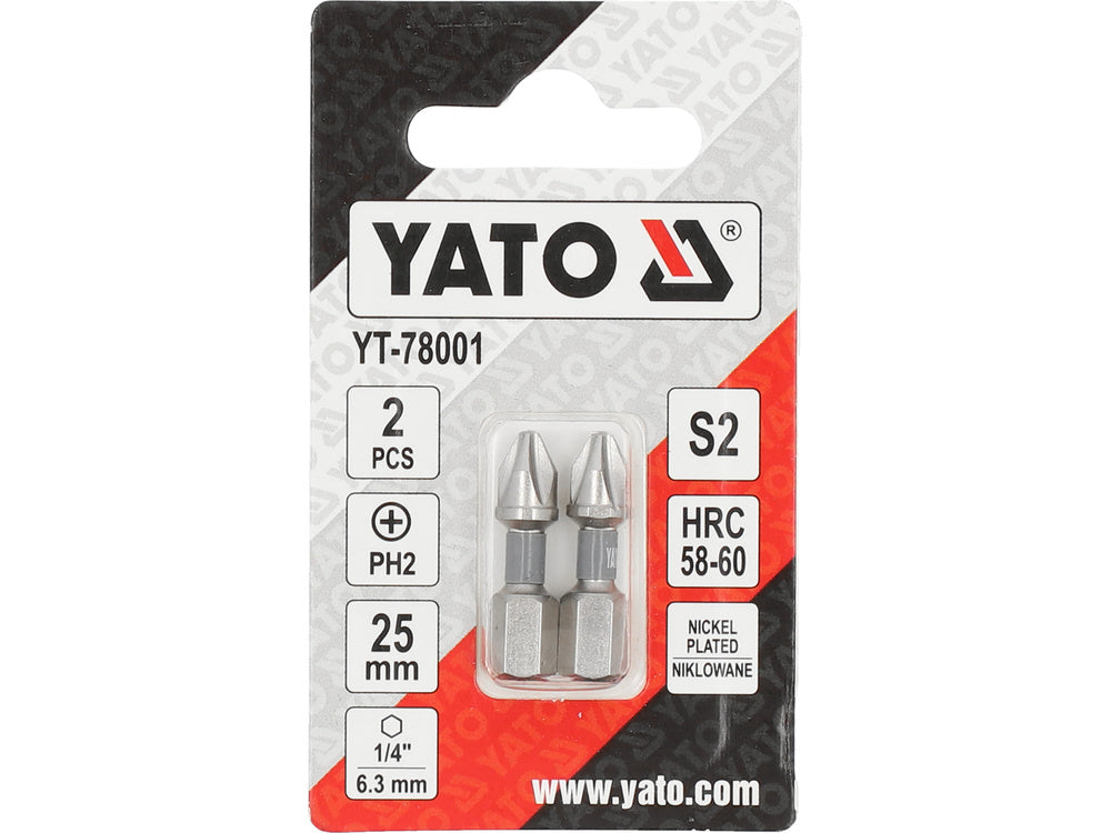 SCREWDRIVER BITS 1/4 25MM PH2 2 PCS NI (YT-78001)