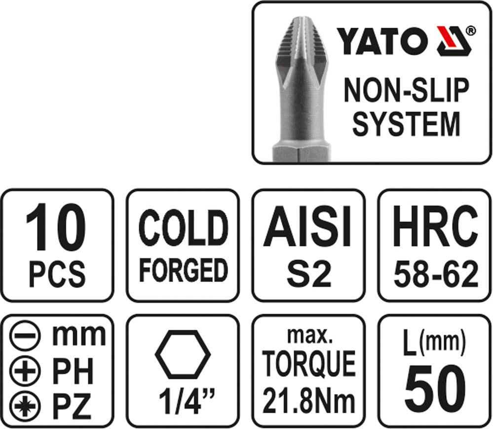 SCREWDRIVER BIT SET 50MM 10PCS (YT-0483)