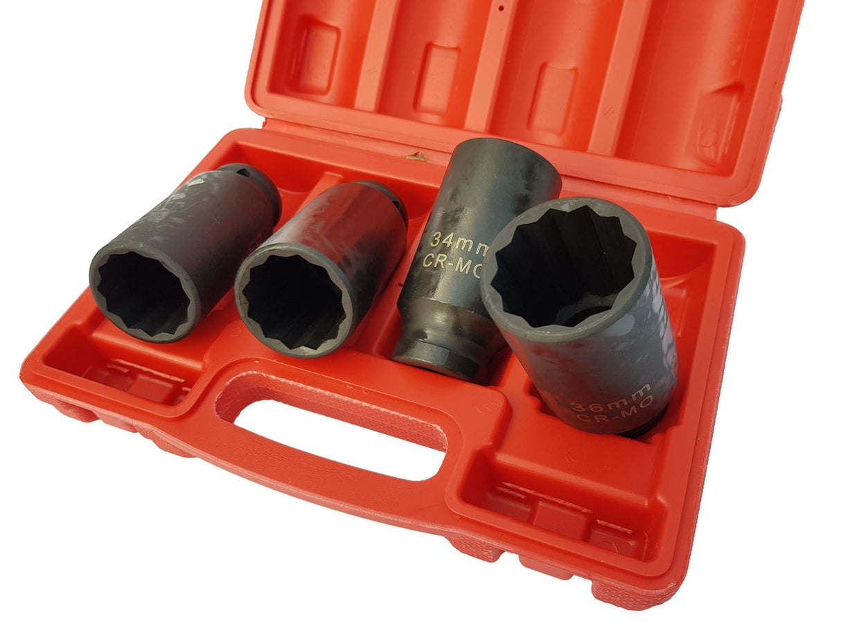 LONG IMPACT SOCKET SET | 12-POINT | 30/32/34/36 MM - 90 MM | 4 PCS. (KR121004-90)
