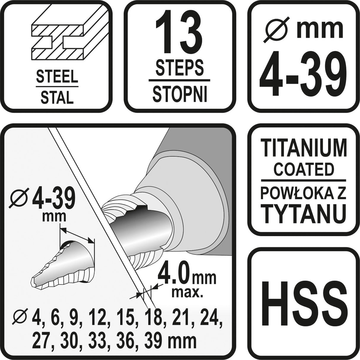 STEP DRILL 4-39MM (22613)