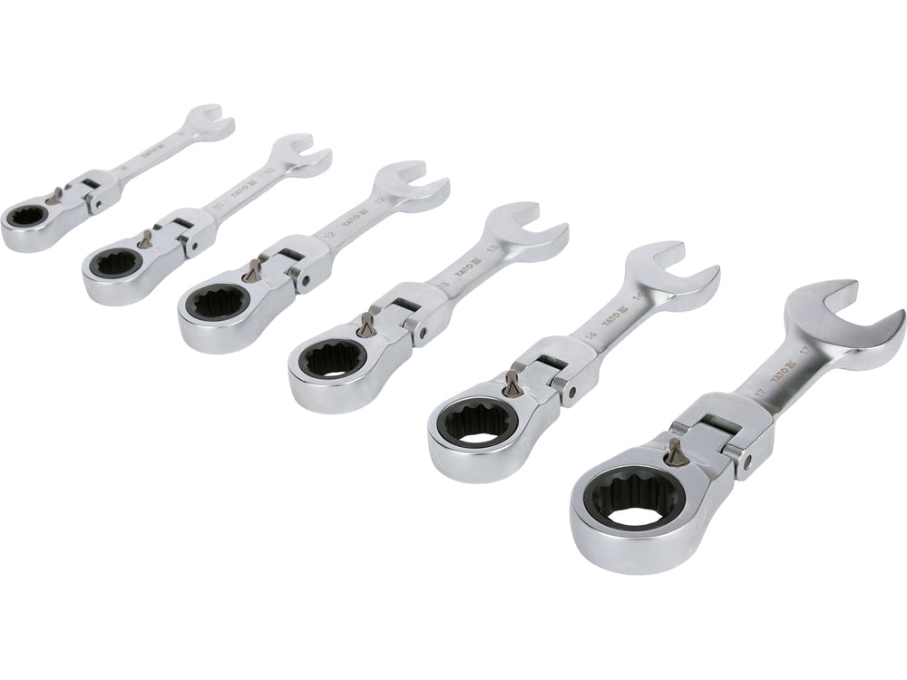 RATCHETING STUBBY WRENCH SET | REVERSIBLE | SWIVEL HEAD | 8 - 17 MM | 6 PCS (YT-16977)