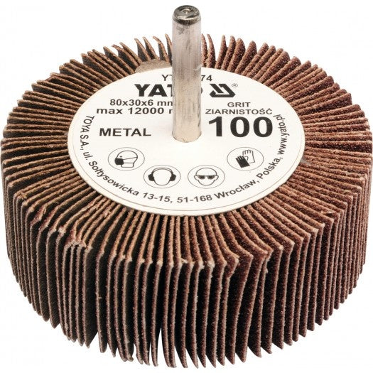FLAP WHEEL W. SHAFT 80X30X6 P40 (YT-83371)