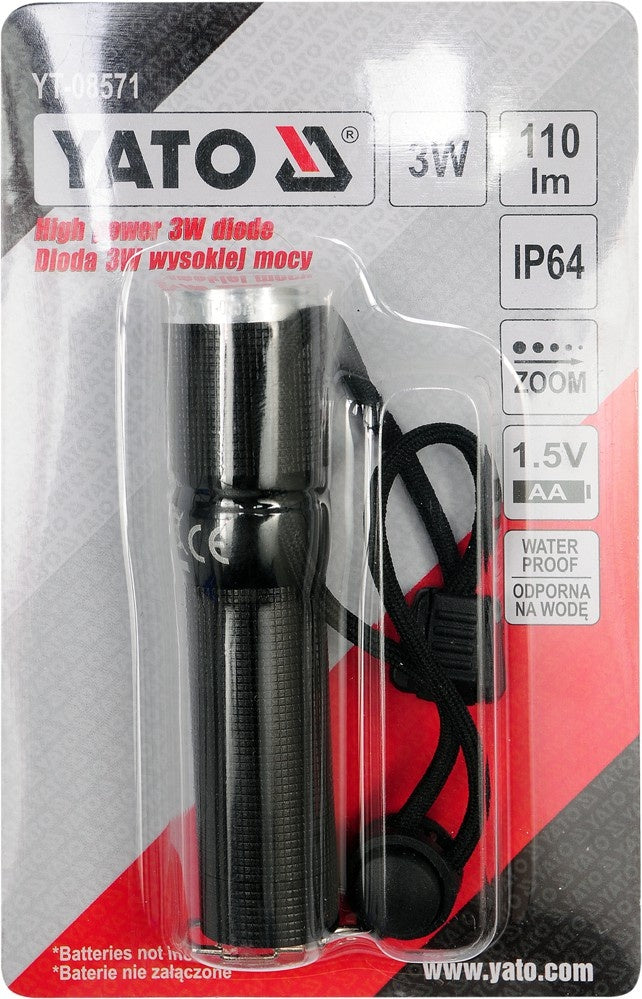 METAL TORCH W. LED DIODE, BLACK (YT-08571)