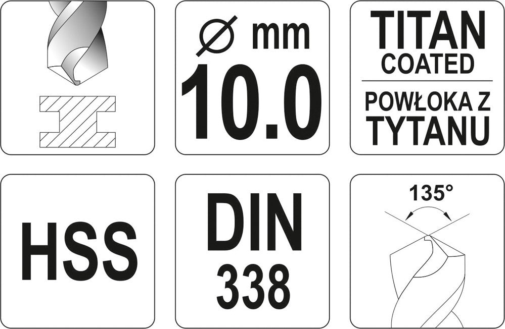 TWIST DRILL BIT HSS-TIN 10 MM (YT-44662)