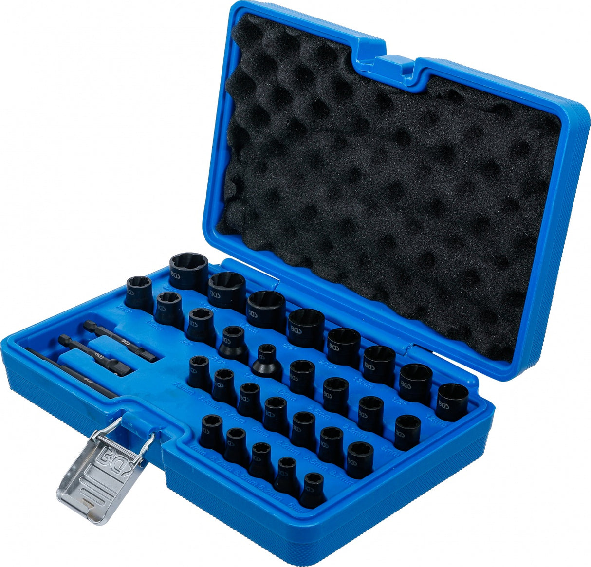 TWIST SOCKET SET (SPIRAL PROFILE) / SCREW EXTRACTOR | 6.3 MM (1/4") / 10 MM (3/8") DRIVE | METRIC AND INCH SIZES | 32 PCS. (74560)