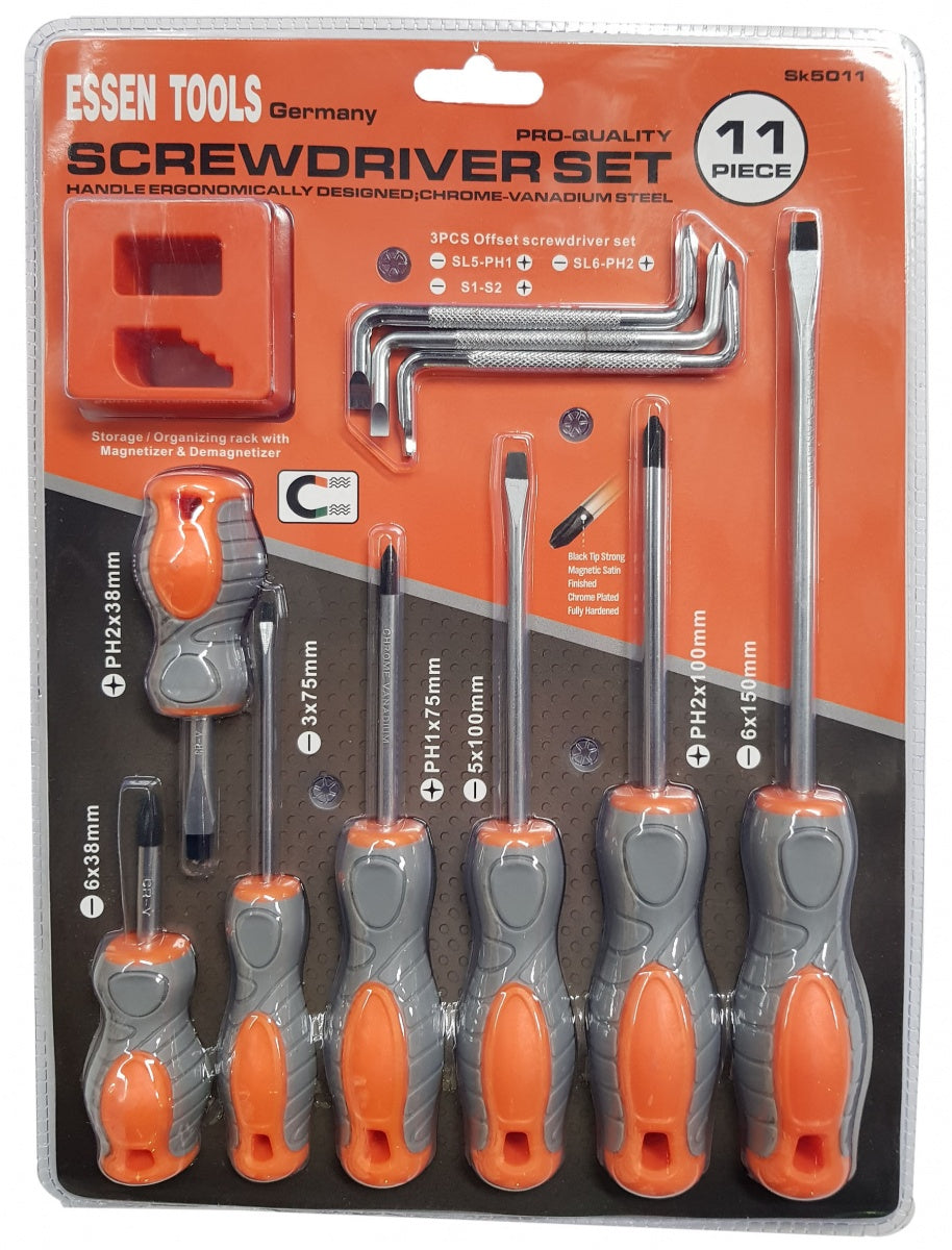 SCREWDRIVER SET | MAGNETIZER TOOL / L-TYPE SCREWDRIVERS | SLOTTED SL / PHILLIPS | 11 PCS. (SK5011)