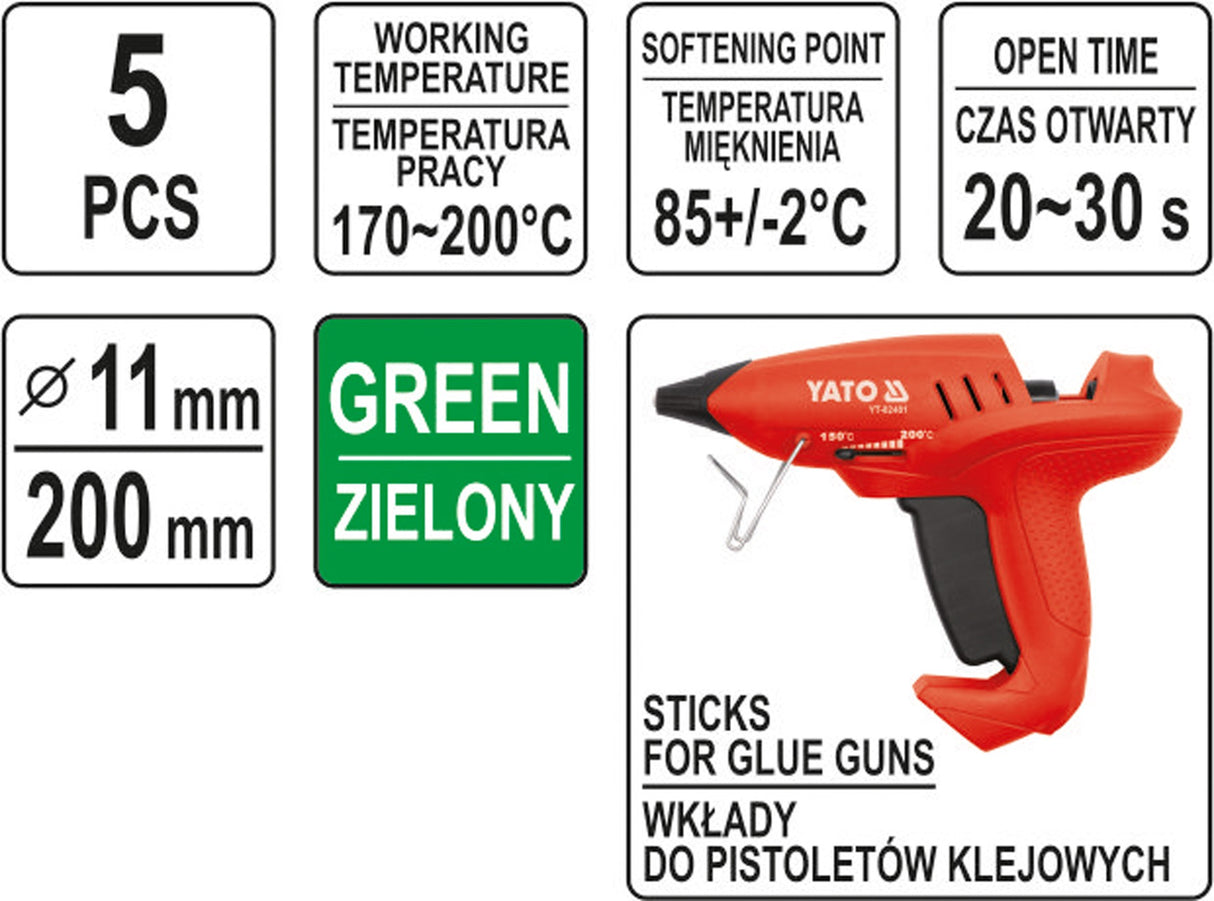 GLUE STICKS 11,2X200MM 5PCS GREEN (YT-82436)