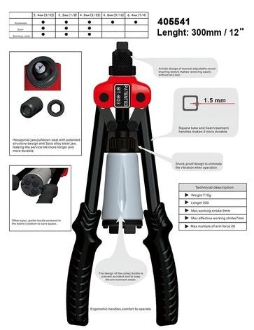 RIVET TOOL | FOR 2.4-6.4 MM RIVETS | 330 MM (M49575)