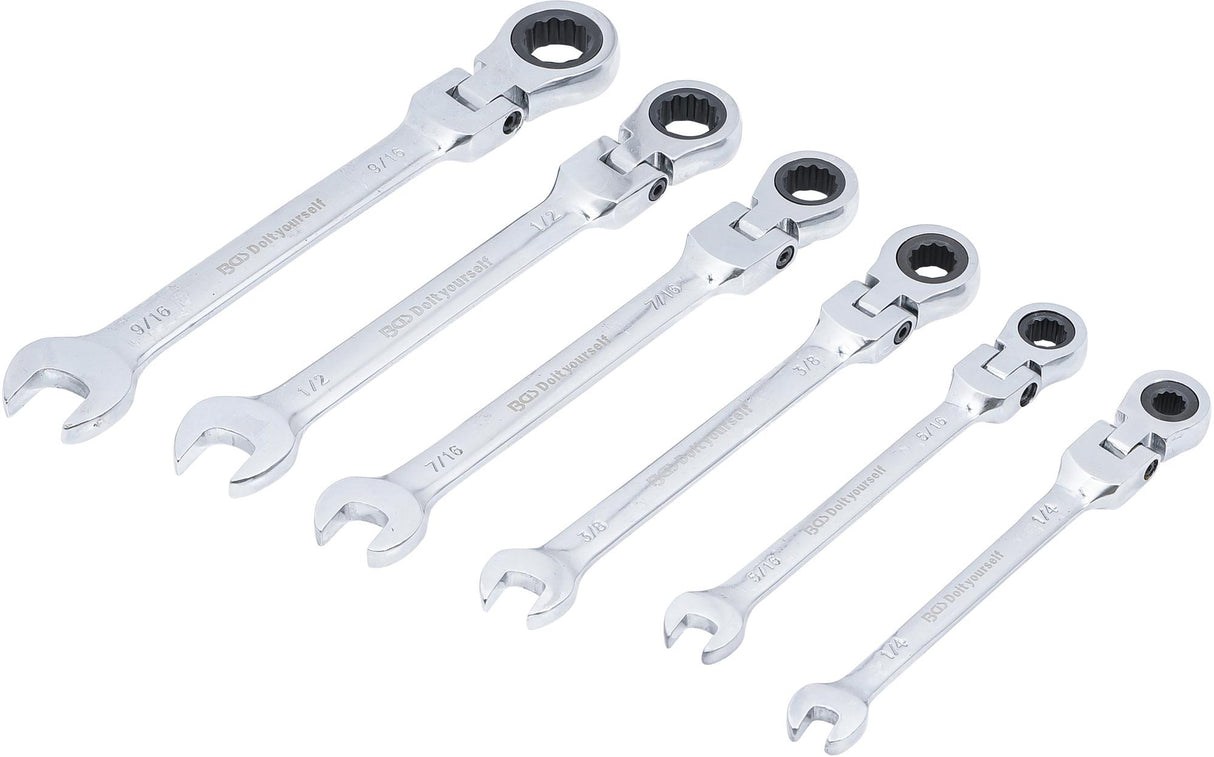 RATCHET COMBINATION WRENCH SET | FLEXIBLE HEADS | INCH SIZES | 1/4" - 9/16" | 6 PCS. (30005)