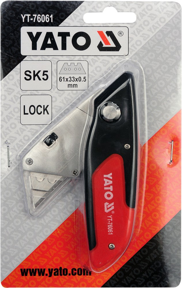 UTILITY KNIFE WITH TRAPEZOIDAL BLADES, RUBBERIZED (YT-76061)