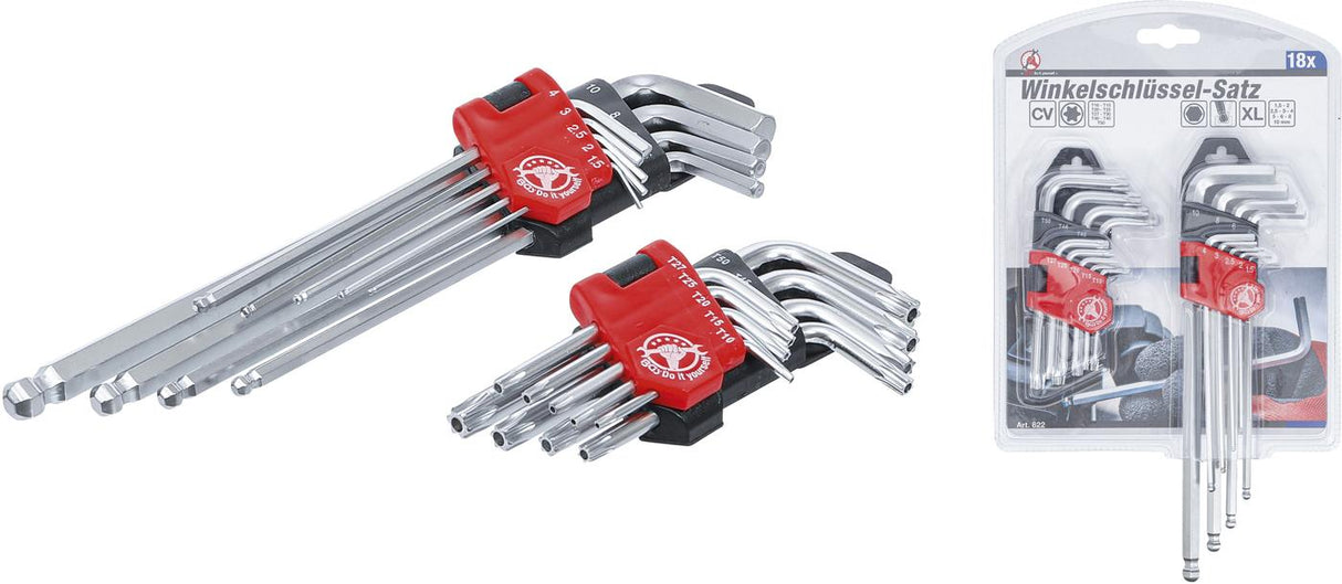 L-TYPE WRENCH SET | LONG | T-STAR (FOR TORX) T10 - T50 / INTERNAL HEXAGON 1.5 - 10 MM | 18 PCS. (822)