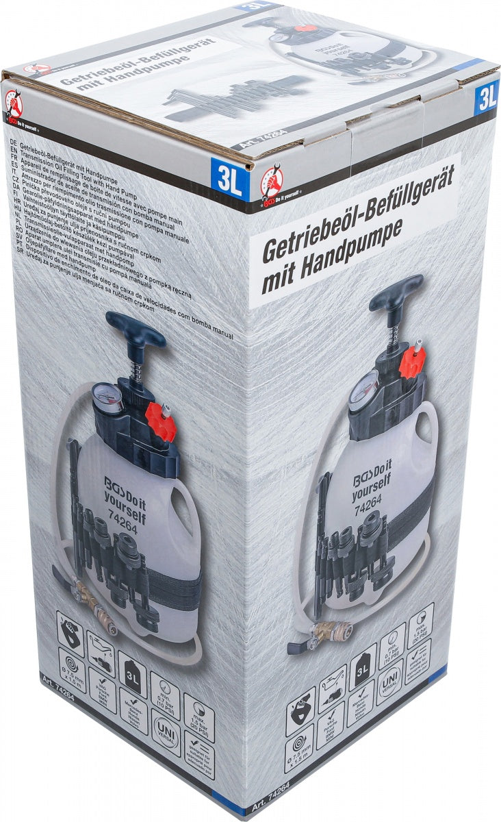 TRANSMISSION OIL FILLING TOOL WITH HAND PUMP | WITH 12 ADAPTORS | 3 L (74264)