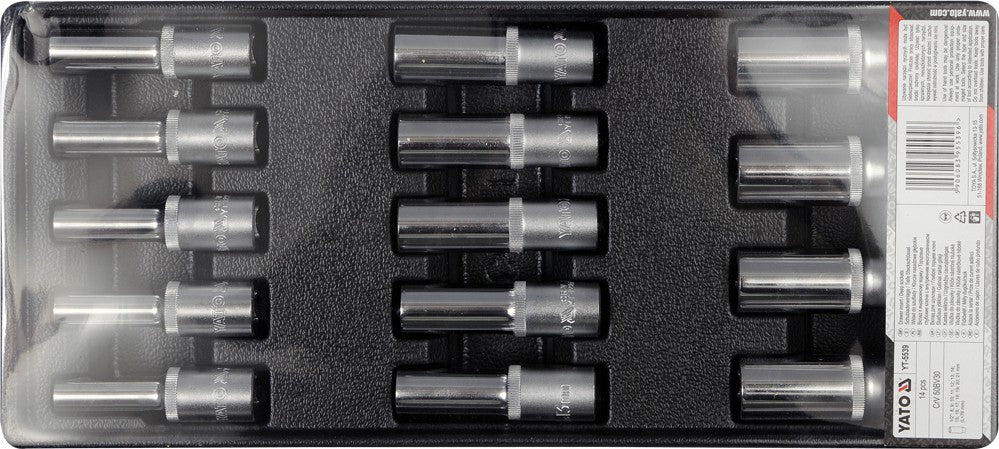 PVC TRAY WITH 14PCS DEEP SOCKETS 1/2 (YT-5539)