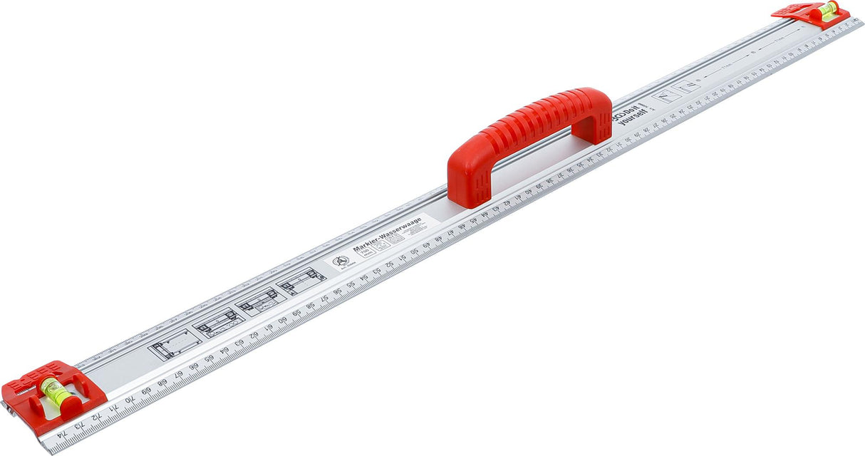 CUTTING AND MARKING RULER | WITH HANDLE AND SPIRIT LEVEL | 750 MM (50866)