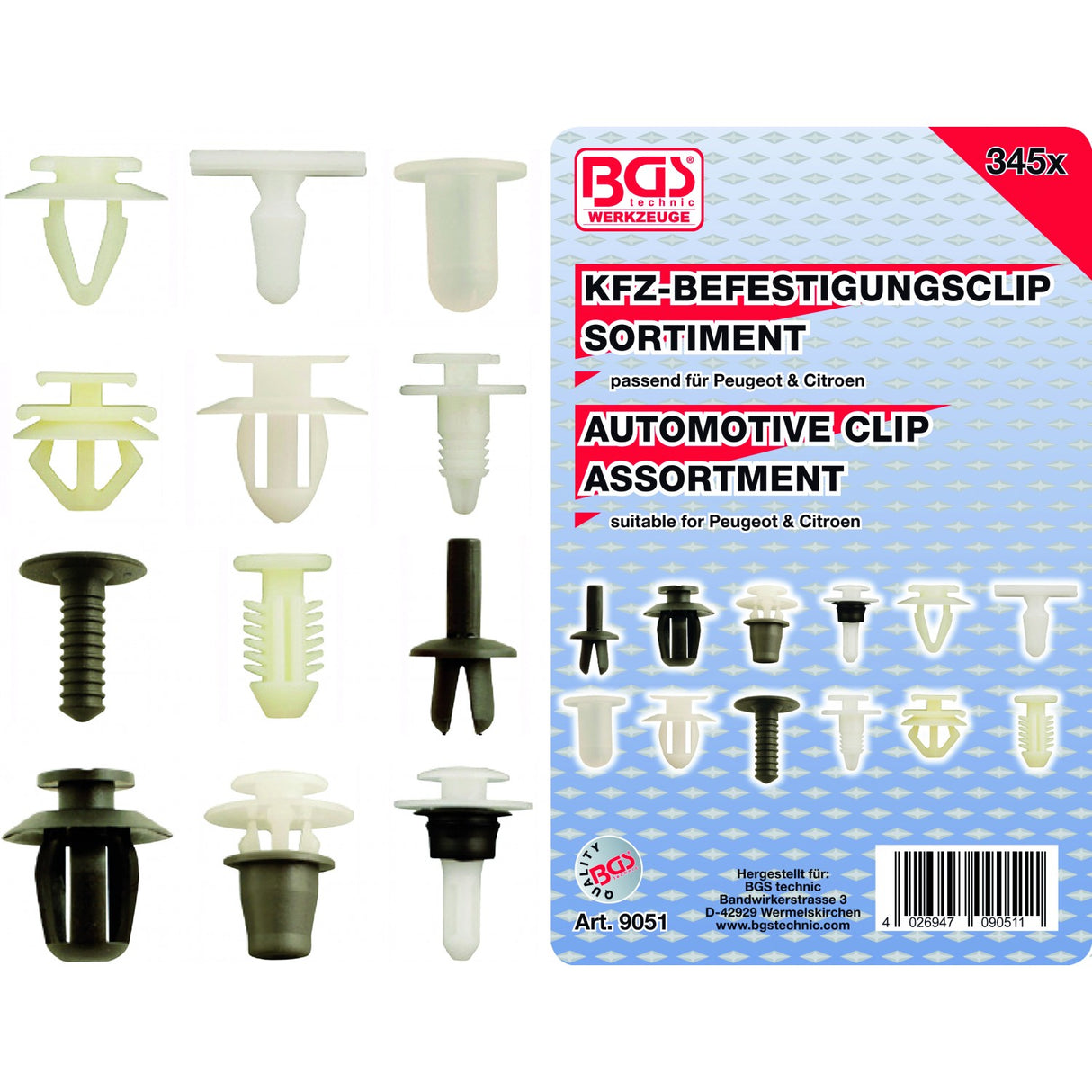 AUTOMOTIVE CLIP ASSORTMENT FOR PEUGEOT, CITROEN | 345 PCS. (9051)