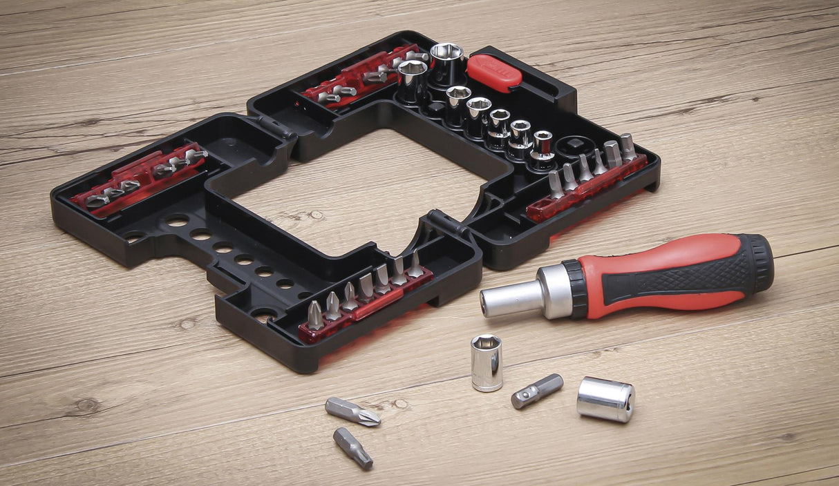 BIT / SOCKET SET | WITH RATCHET SPINNER HANDLE FOR BITS, REVERSIBLE | 38 PCS. (20138)