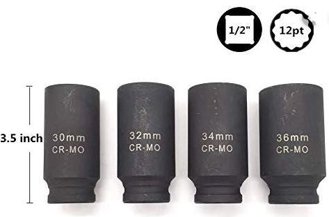 LONG IMPACT SOCKET SET | TWELVE-POINT | 30/32/34/36 MM - 85 MM | 4 PCS. (KR121004)