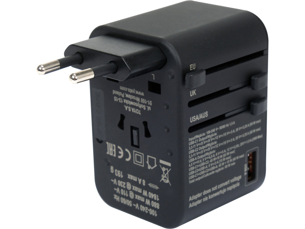 TRAVEL ADAPTER UNIV. USB, USB-C 65W (YT-81303)