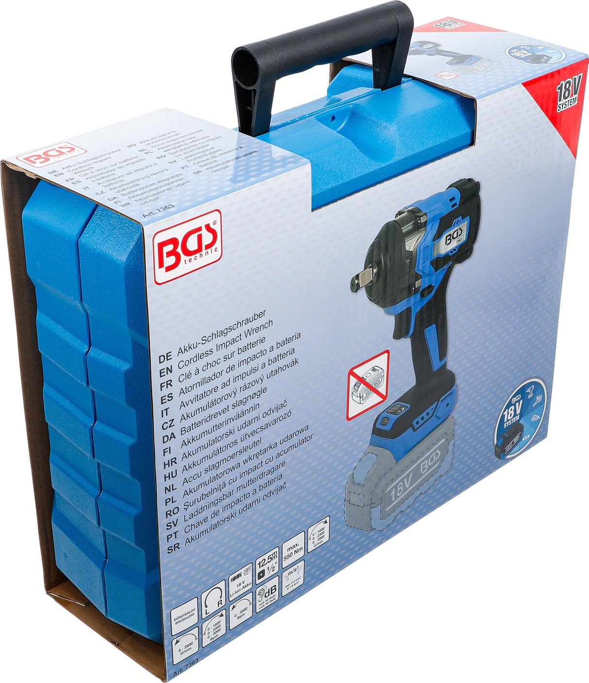 CORDLESS IMPACT WRENCH | BRUSHLESS | 12.5 MM (1/2") | 550 NM | 18 V | WITHOUT RECHARGEABLE BATTERY (7363)