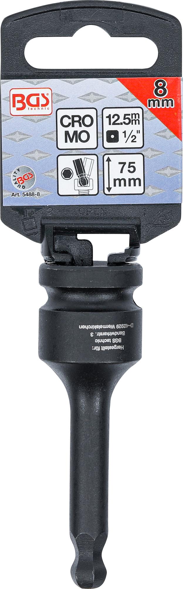 IMPACT BIT SOCKET | LENGTH 75 MM | 12.5 MM (1/2") DRIVE | INTERNAL HEXAGON WITH BALL HEAD 8 MM (5488-8)