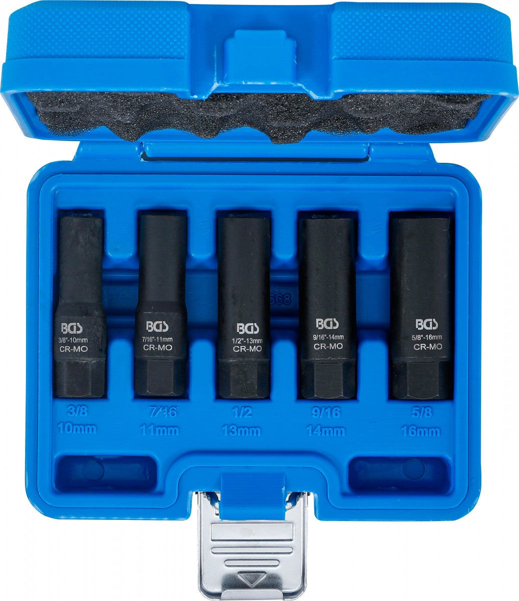 TWIST SOCKET SET (SPIRAL PROFILE) / SCREW EXTRACTOR, DEEP | 10 MM (3/8") DRIVE | 10 - 16 MM | 5 PCS. (74568)