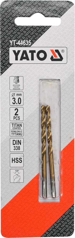TWIST DRILL BIT HSS-TIN 3 MM - 2 PCS (YT-44635)