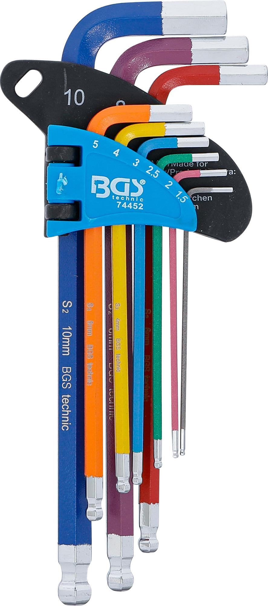 L-TYPE WRENCH SET | MULTICOLOUR | INTERNAL HEXAGON, INTERNAL HEXAGON WITH BALL HEAD 1.5 - 10 MM | 9 PCS. (74452B)