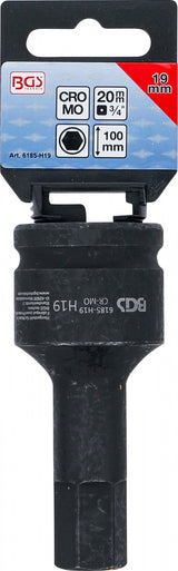 IMPACT BIT SOCKET | LENGTH 100 MM | 20 MM (3/4") DRIVE | INTERNAL HEXAGON 19 MM (6185-H19)
