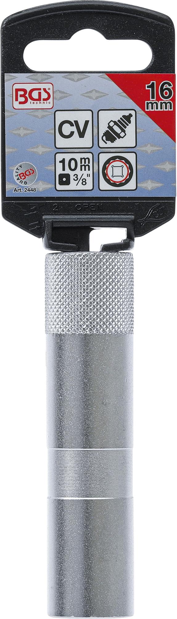SPARK PLUG SOCKET WITH RUBBER MOUNT, 12-POINT, LONG | 10 MM (3/8") | 16 MM (2448)