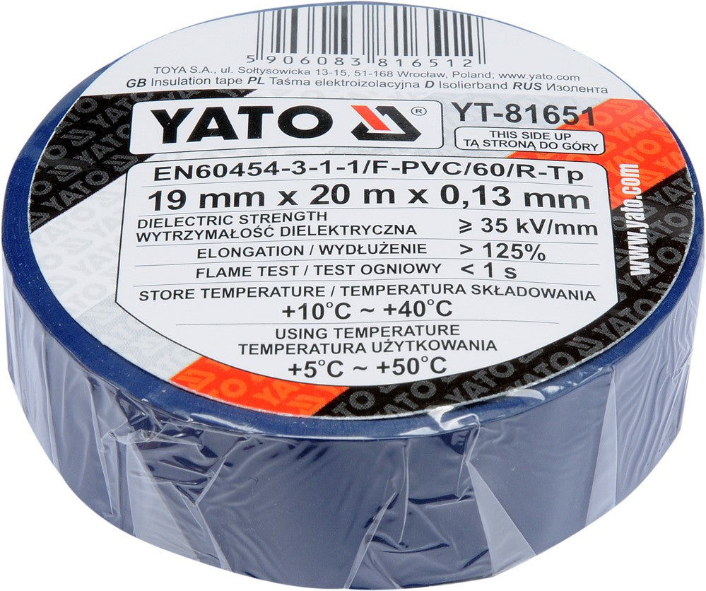 INSULATION TAPE 0.13MM 19MMX20M BLUE (YT-81651)