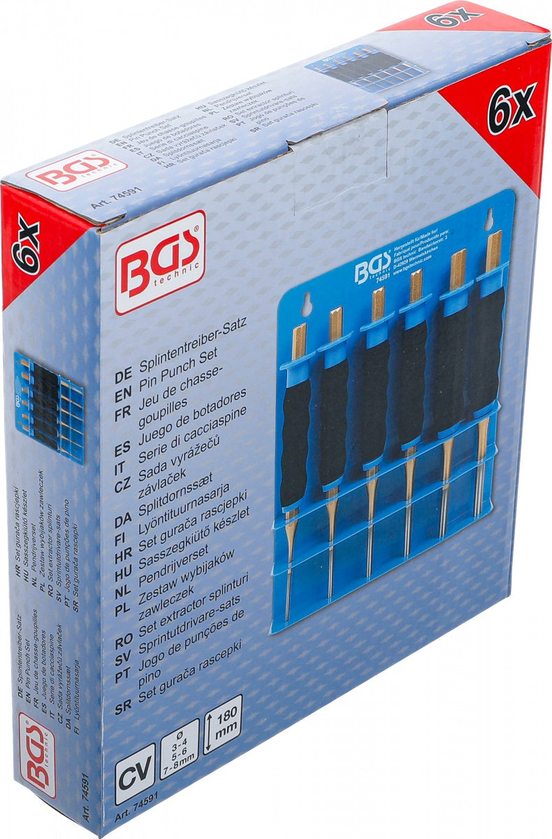 PIN PUNCH SET | WITH HAND PROTECTION | 180 MM | 3 - 8 MM | 6 PCS. (74591)