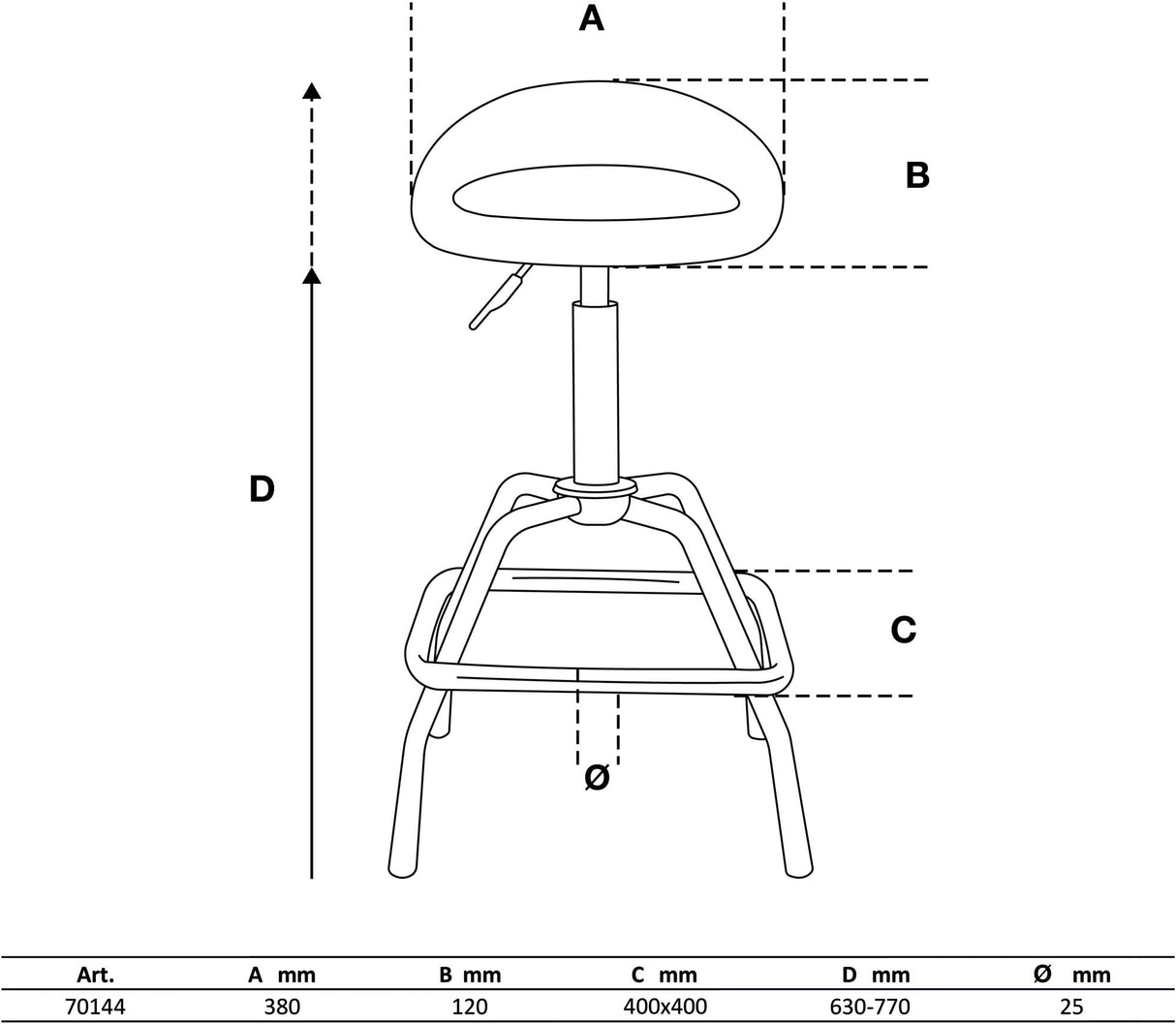 WORKSHOP STOOL | HEIGHT ADJUSTABLE | 630 - 770 MM (70144)