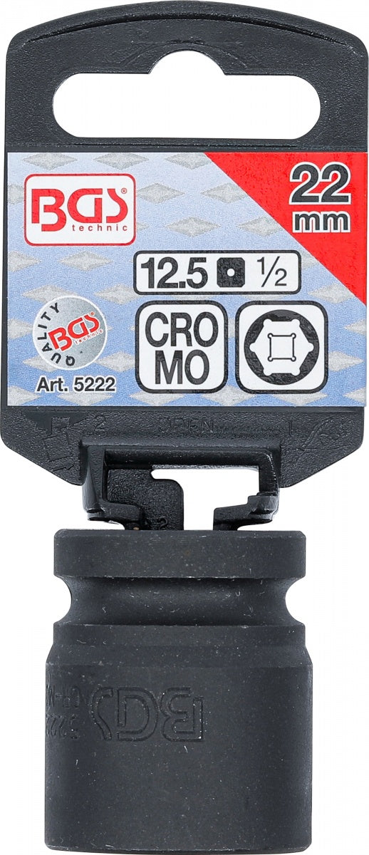 IMPACT SOCKET, HEXAGON | 12.5 MM (1/2") DRIVE | 22 MM (5222)