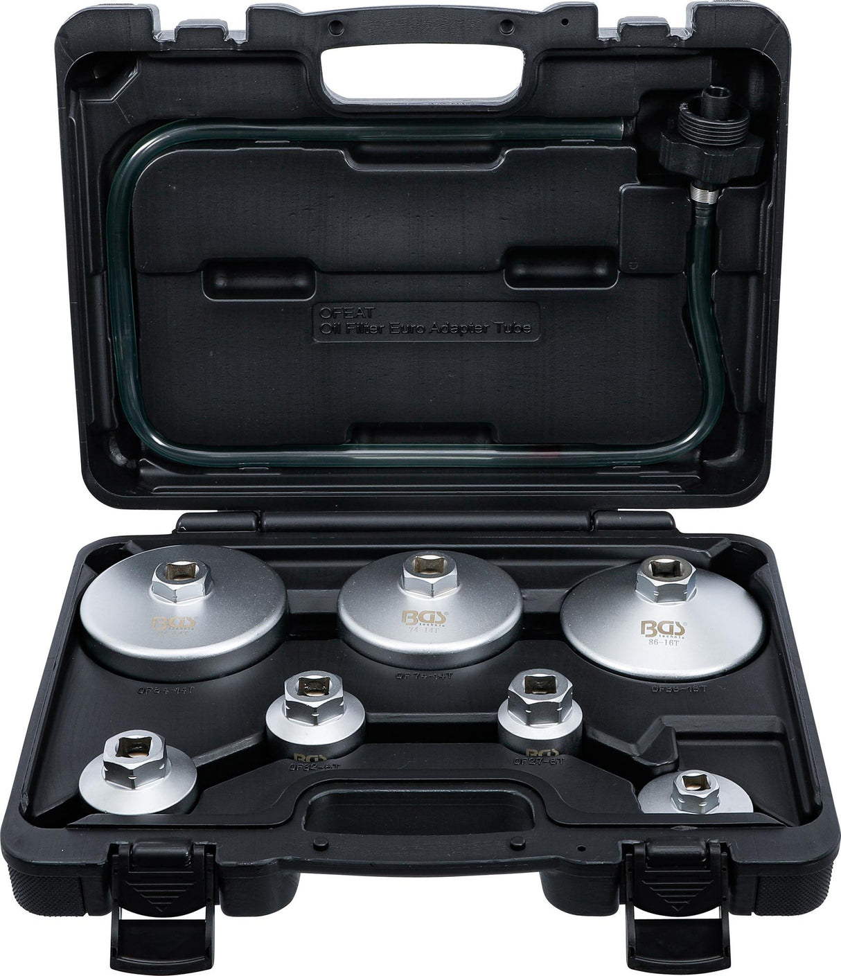 OIL FILTER WRENCH SET | WITH OIL FILTER DRAIN HOSE | FOR VAG, BMW, CITROËN, PEUGEOT, FORD, MERCEDES-BENZ, OPEL / VAUXHALL, VOLVO | 8-PCS. (72054)