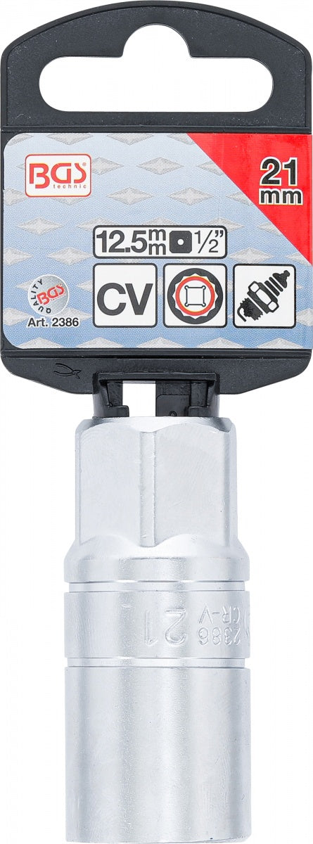 SPARK PLUG SOCKET WITH RUBBER MOUNT, 12-POINT | 12.5 MM (1/2") DRIVE | 21 MM (2386)