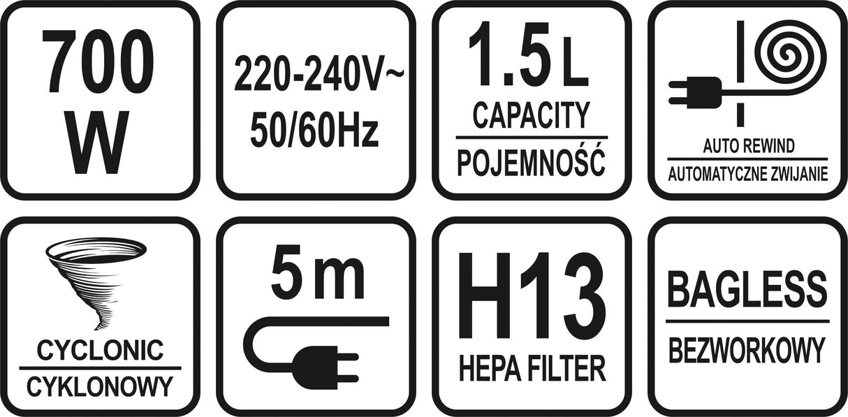 CYCL. VACUUM CLEANER 700W HEPA 5 BRUSHES (67090)