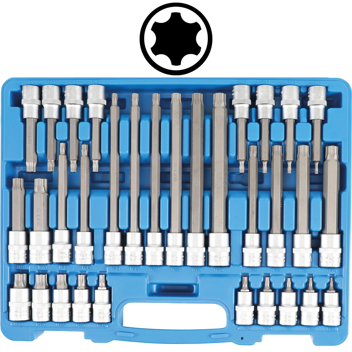 BIT SOCKET SET | 12.5 MM (1/2") DRIVE | TP-STAR (FOR TORX PLUS) TP20 - TP70 | 32 PCS. (5190)