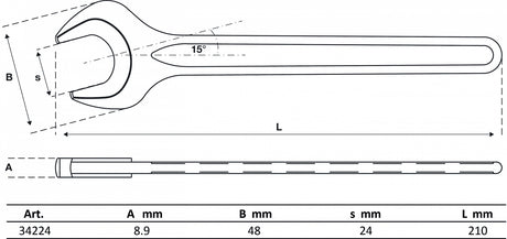 SINGLE OPEN END SPANNER | DIN 894 | 24 MM (34224)