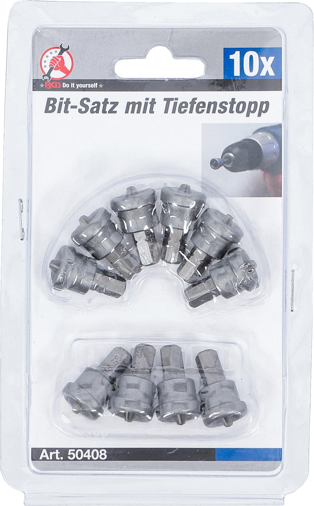 BIT SET WITH DEPTH STOP | FOR PLASTERBOARD | 6.3 MM (1/4") DRIVE | CROSS SLOT PH 2 | 10 PCS. (50408)