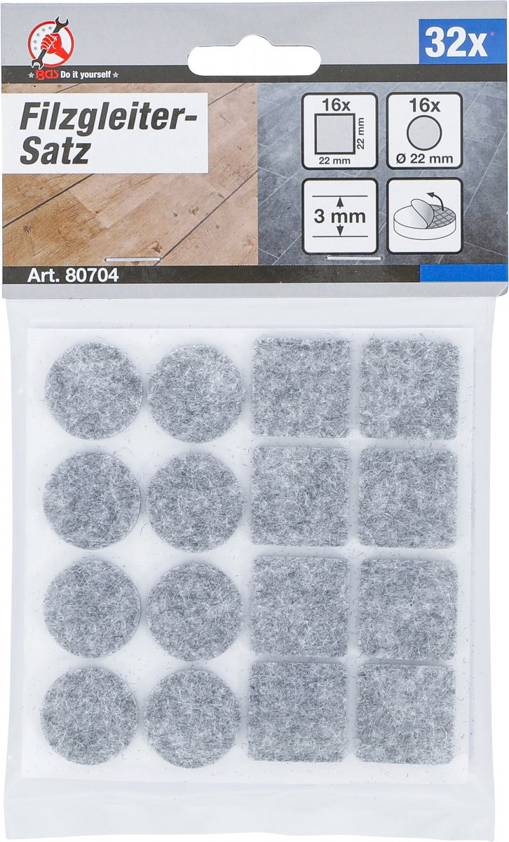 FELT PAD SET | TINGED WITH GRAY | 32 PCS. (80704)