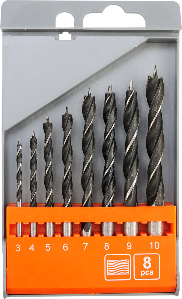 WOOD DRILL SET 3-10MM /8PCS,PLASTIC CASE (22381)