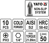 BIT PH3X50 MM 10 PCS. (YT-0479)