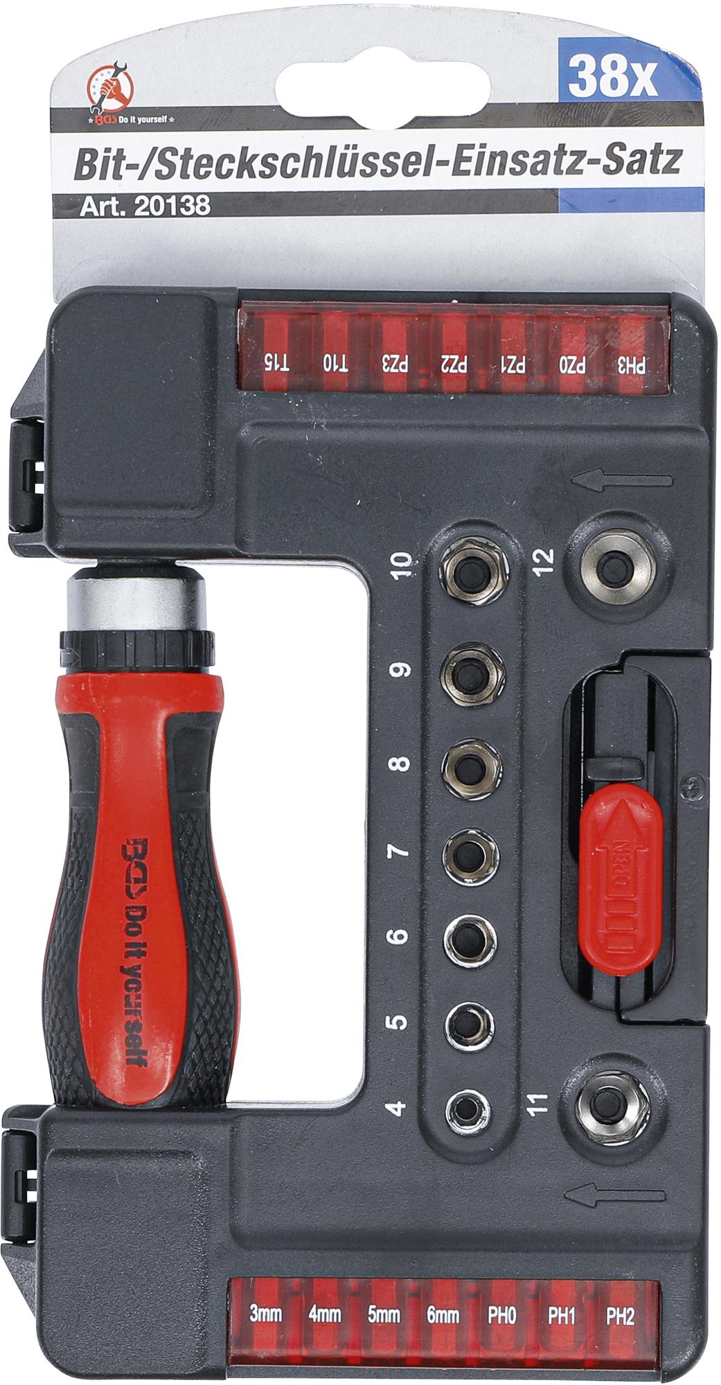 BIT / SOCKET SET | WITH RATCHET SPINNER HANDLE FOR BITS, REVERSIBLE | 38 PCS. (20138)