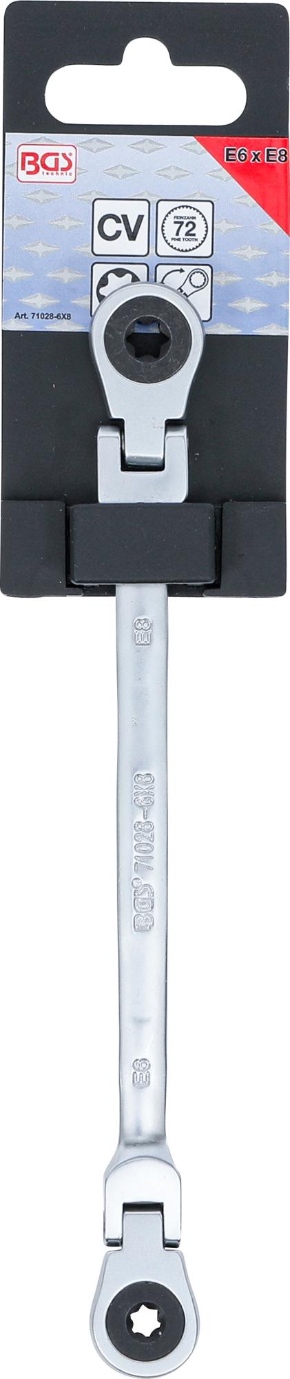 DOUBLE RATCHET RING SPANNER | ADJUSTABLE | WITH E-TYPE RING HEADS | E6 X E8 (71028-6X8)