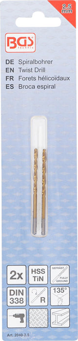 TWIST DRILL | HSS-G | TITANIUM-NITRATED | 2.5 MM | 2 PCS. (2040-2.5)