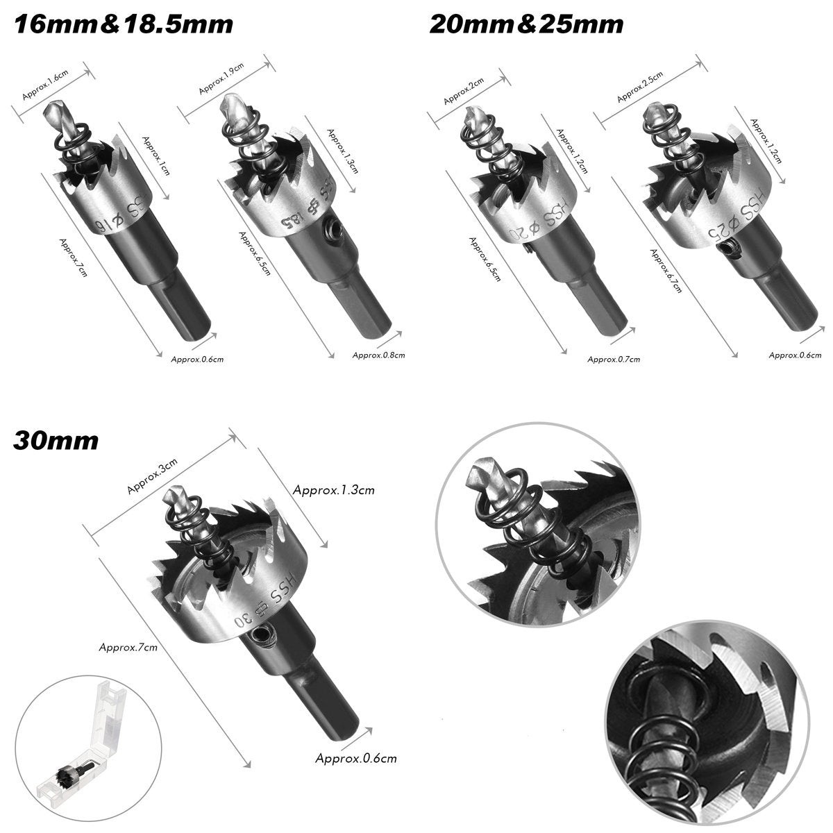 DRILL BIT AND COUNTERSINK SET FOR HOLES | HSS | 16-30 MM | 5 PCS. (HS5A)