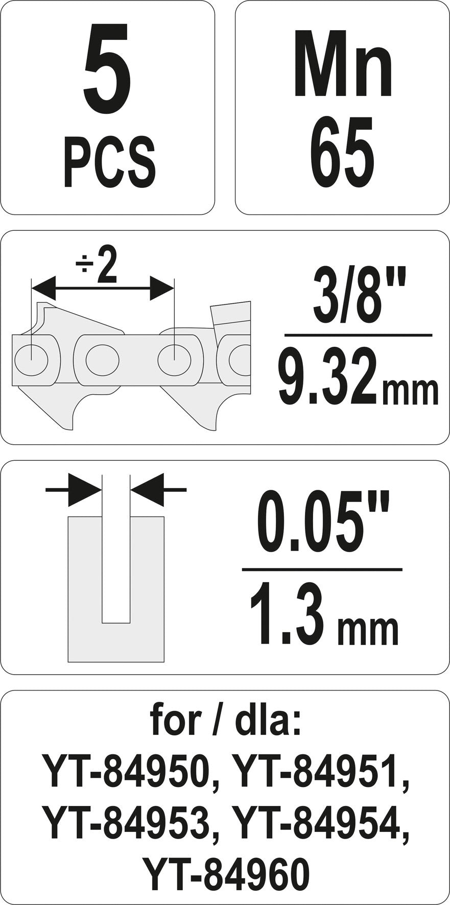 LINKS FOR CHAIN 3/8" / 0,05 SET 5PCS (YT-84977)