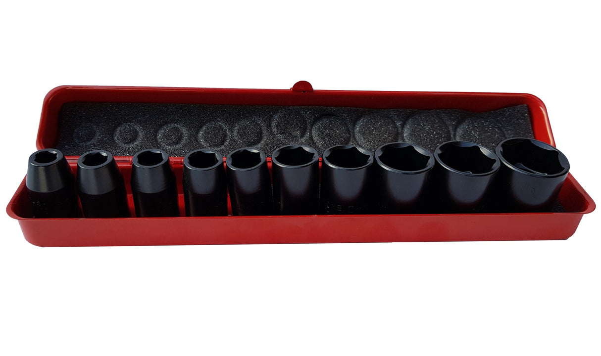 IMPACT SOCKET SET, HEX | 12.5 MM (1/2") | 9 - 27 MM | 10 PCS. (SK1209)
