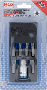 SCREWDRIVER BIT SET | 10 MM (3/8") HEX DRIVE | T-STAR (FOR TORX) | 7 PCS. (5016)