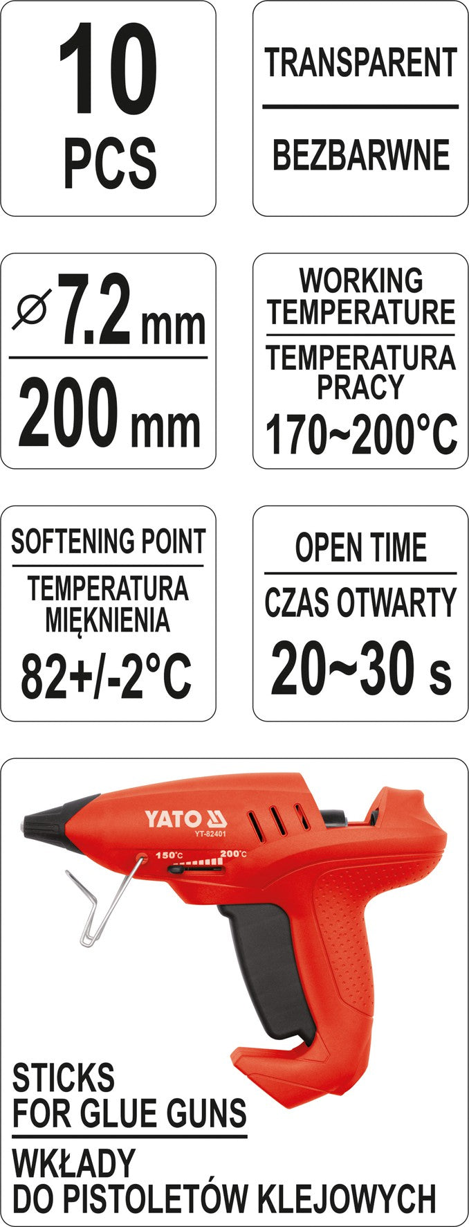 10 PCS SET GLUE STICKS 7,2X200MM TRANSP (YT-82440)